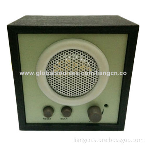Portable mini wooden radio, blue backlight